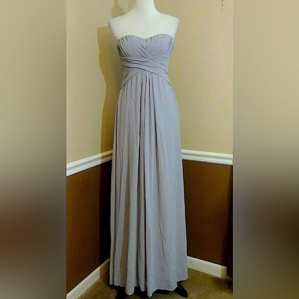 Minuet Maxi Dress Gray Pleated Chiffon Strapless Formal Gown Small from Modcloth